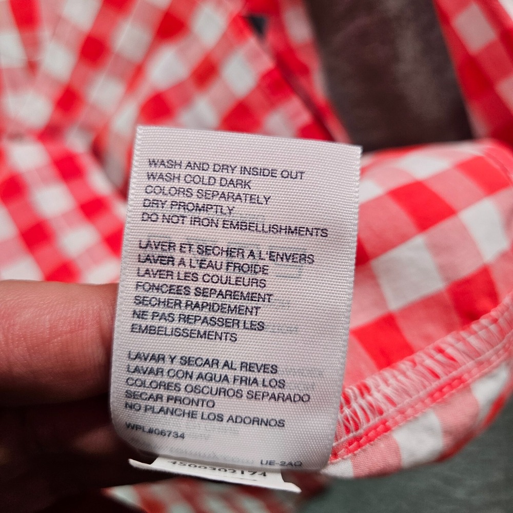 NEW Tommy Hilfiger Shirt Boy Large 16 18 Button Up Orange White Plaid - Picture 6 of 10